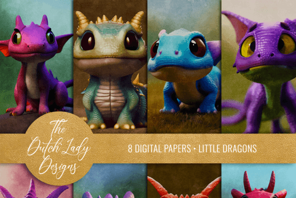 Charming Digital Papers: The Cute Little Dragons Backgrounds
