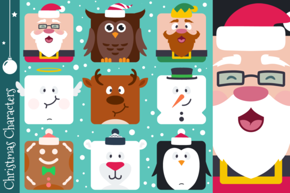 Charming Square Flat Christmas Characters for Festive Design