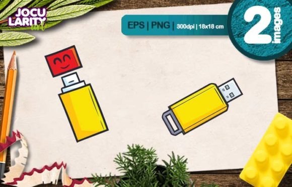 Cool Yellow USB Cartoon Illustration: A Playful Asset for Modern Creators