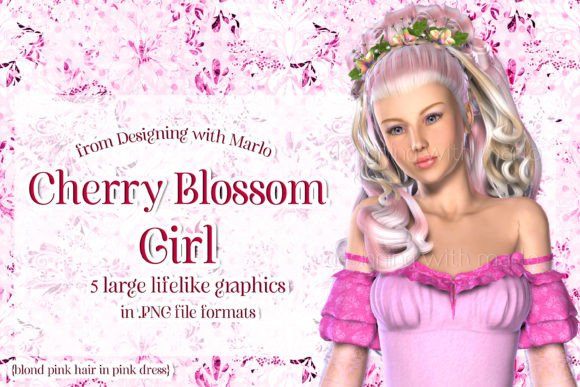 Elevate Designs with 3D Cherry Blossom Girl Poser Graphics
