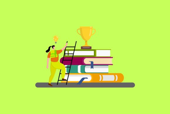Flat Illustration Girl Go to Top: Elevating Education Design