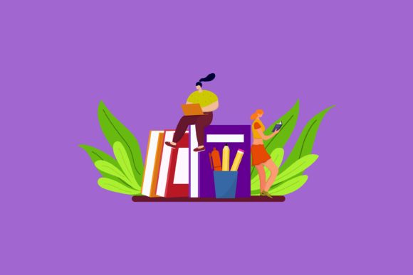 Flat Illustration Two Girls Studying: The Perfect Visual for Learning